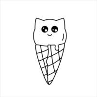 Linie Illustrationvon ein süß Eis Sahne Kegel im das bilden von ein Katze. vektor