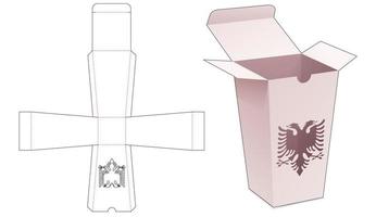 Obelisk-Verpackung mit albanischer Flagge Fenster-Stanzschablone vektor