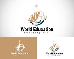 Welt Bildung Logo kreativ Design Konzept erreichen Star Buch lesen Erfolg Zusammenarbeit vektor