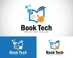 bok tech logotyp kreativ digital smart läsa design begrepp hand utbildning uppkopplad vektor