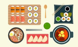 asiatisk kök. en massa av annorlunda skaldjur logotyp vektor