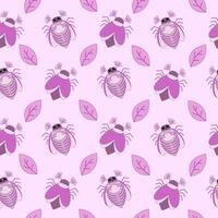 nahtlos Muster von Rosa kann Insekt, Käfer und Blätter auf ein Rosa Hintergrund. Illustration vektor