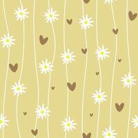 nahtlos Muster mit Gänseblümchen Blumen und Herzen im ein Beige Farbe Palette. Illustration vektor