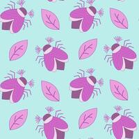 nahtlos Muster von Rosa kann Insekt, Käfer und Blätter auf ein Blau Hintergrund. Illustration vektor