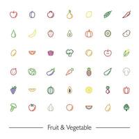 frukt och grönsaker platt linje ikoner samling för webb eller mobil app. friska mat översikt symboler begrepp vektor