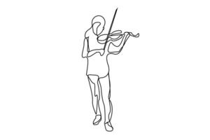Mädchen Kind jung abspielen Violine Musik- Instrument Stehen voll Länge Linie Kunst vektor