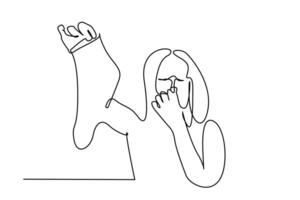 Frau halten Schlecht riechen Socken im ihr Hand Abdeckung Nase Linie Kunst vektor