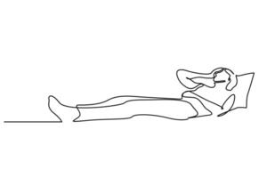 kvinna Hem säng liggande ner huvudvärk sjuk full längd linje konst vektor