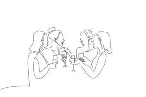Frauen Menschen Party Sommer- Spaß trinken Leben einer Linie Kunst Design vektor