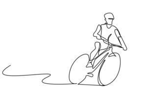 jung Person Fahrrad Aktivität Rennen draußen sicher Kopfstütze Lebensstil Linie Kunst vektor