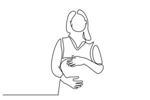 jung schön Frau schwanger glücklich Pose Vorderseite Linie Kunst vektor