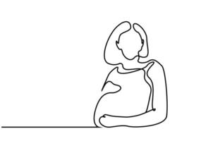 jung Frau schwanger Stehen posiert Linie Kunst vektor
