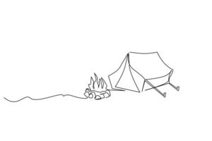 Camping Zelt Lagerfeuer draussen Aktivität niemand einfach einer Linie Kunst vektor