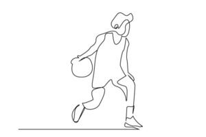 jung Junge spielen Basketball Lebensstil Linie Kunst vektor