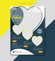 reiseplakat oder flyerbroschüre broschüre designlayoutraum für fotohintergrund. Gelbe Reiseflyer-Vorlage für Reisebüros vektor