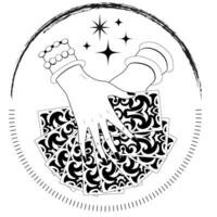 hand dragen illustration med tarot kort i händer av förmögenhet kassör. tatuering, affisch eller altare design skriva ut begrepp, esoterisk, wicca och gotik bakgrund vektor