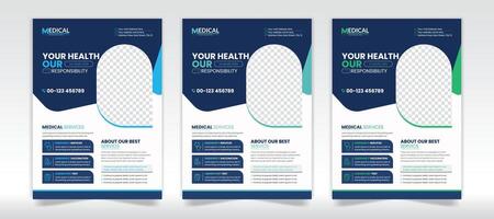 kreativ Gesundheitswesen medizinisch Flyer und medizinisch Mehrzweck Flyer Design Vorlage vektor