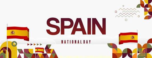 Spanisch National Tag breit Banner im bunt modern geometrisch Stil. National und Unabhängigkeit Tag Gruß Karte mit Spanien Flagge. Hintergrund feiern National Urlaub Party vektor