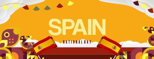 Spanisch National Tag breit Banner im bunt modern geometrisch Stil. National und Unabhängigkeit Tag Gruß Karte mit Spanien Flagge. Hintergrund feiern National Urlaub Party vektor