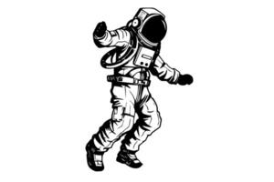 Astronaut Raumfahrer Hand gezeichnet Tinte skizzieren. Gravur Stil Illustration. vektor