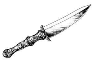 Jahrgang Dolch oder Schwert handgemalt Illustration im mittelalterlich graviert Stil. vektor