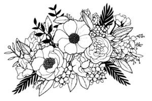 hand dragen bläck skiss av äng vild blomma sammansättning. graverat stil illustration. vektor