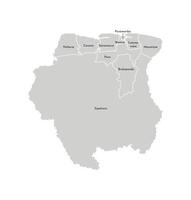 isolerat illustration av förenklad administrativ Karta av surinam. gränser och namn av de distrikt, regioner. grå silhuetter. vit översikt vektor