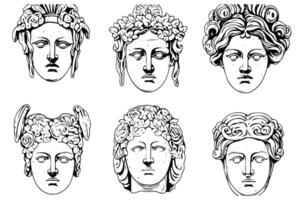 Jahrgang mythologisch tätowieren graviert Porträt von ein griechisch Göttin Statue Gesicht. vektor