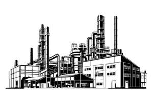 industriell Landschaft Linie Gravur Stil Hand Zeichnung Tinte skizzieren. Öl Industrie Illustration. vektor
