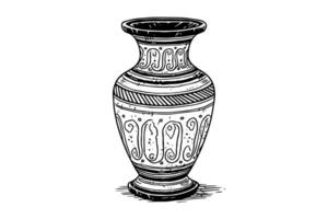 einstellen von uralt Vase Hand gezeichnet Tinte skizzieren. graviert Stil Illustration. vektor
