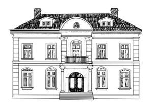 Jahrgang Deutsche die Architektur graviert Illustration von historisch Villa alt Gebäude. vektor