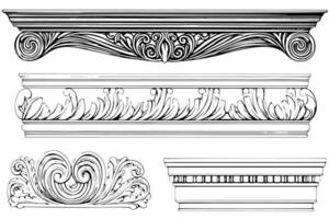 klassisk barock ornament årgång illustration av arkitektonisk gjutning och gränser packa. vektor