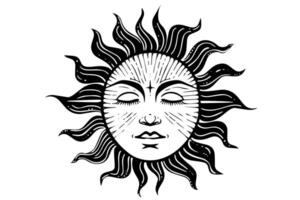 Jahrgang Sonne Emblem mystisch himmlisch Design mit esoterisch Symbolismus. Illustration. vektor