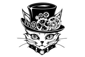 Jahrgang Steampunk Katze Uhr retro Kunst mit mechanisch Getriebe und viktorianisch Ornamente. vektor