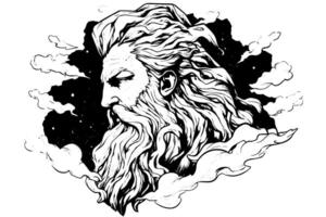 zeus huvud hand dragen logotyp bläck skiss. graverat stil illustration. vektor