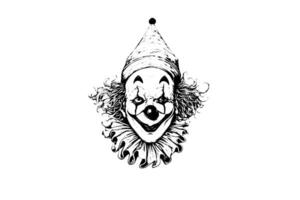 gruselig Clown Kopf Hand gezeichnet Tinte skizzieren. graviert Stil Illustration. vektor