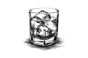 glas av whisky eller bourbon hand dragen i skiss. gravyr stil illustration. vektor