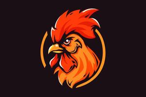 varm kryddad kyckling logotyp design. tupp maskot. emblem med kyckling huvud i lågor. vektor