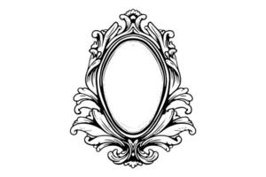 Jahrgang aufwendig Spiegel Rahmen elegant Oval Design mit Barock und viktorianisch beeinflussen. vektor