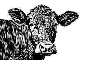 Jahrgang handgemalt skizzieren von ein Kuh Kopf retro Illustration von Molkerei Bauernhof Symbol. vektor