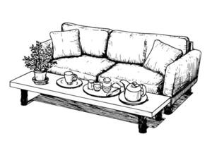 Jahrgang Sofa Hand gezeichnet Tinte skizzieren. Gravur Stil Illustration. vektor