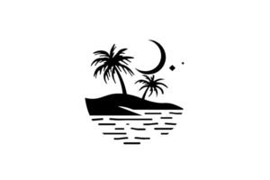 von der Sonne geküsst Insel modern Strand Logo mit Palme Bäume und Wellen. vektor