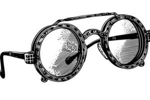 Steampunk Brille Jahrgang skizzieren von industriell Brillen mit Uhrwerk Detail vektor