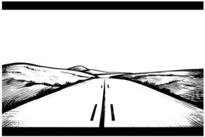 einfach Straße Hand gezeichnet Tinte skizzieren Autobahn Landschaft. graviert Stil Illustration. vektor