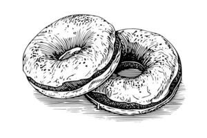 lecker Krapfen Gravur Stil. Hand gezeichnet Tinte skizzieren Illustration. vektor