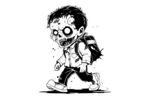 Zombie mit ein Rucksack Hand gezeichnet Tinte skizzieren. Illustration im Gravur Stil. vektor