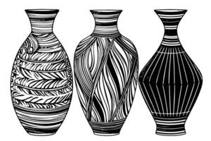 einstellen von uralt Vase Hand gezeichnet Tinte skizzieren. graviert Stil Illustration. vektor