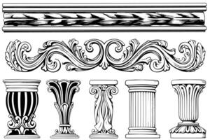 gammal kolumn samling årgång illustrationer av roman och grekisk arkitektur element. vektor