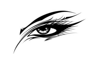 årgång öga invecklad träsnitt design med detaljerad gravyr, grafisk kvinna öga skiss. vektor