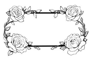 årgång blommig ram ritad för hand reste sig gräns i enkel svart och vit illustration. vektor